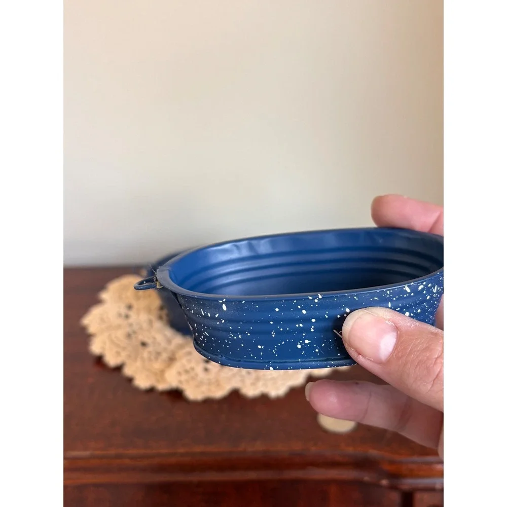 Vintage Miniature blue Enamelware nesting stackable wash laundry bins